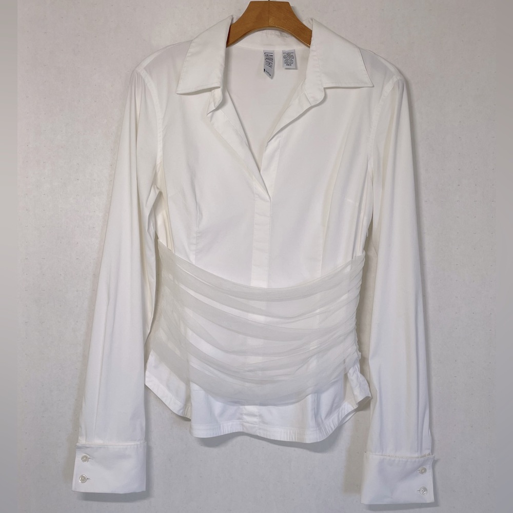 Laundry By Shelli Segal White Fitted Collared Shirt
